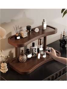 1pc Vintage Solid Wood Desktop Organizer, Double Layer Storage, High-End Multifunctional Shelf, Tea Cup Water Cup Coffee Cup Holder, Kitchen Storage Rack, Spice Rack, Cosmetic Organizer, Home Decor And Display Shelf, Suitable For Kitchen - Multicolor - View 11