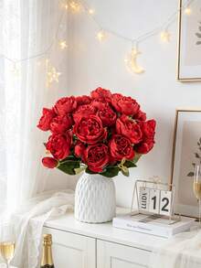 1/3 Bunch Artificial Peony Flowers, Fabric Floral, Faux Peony Bouquet, Bulk Artificial Peonies, For Vase Decoration, Floral Arrangement, Wedding, Home, Party, Tabletop, Centerpiece - Red - View 6