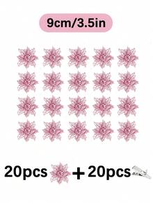 1/5/10/20入 金色亮片一品紅人造聖誕花夾飾，3.5"/5.9"/9.4"花頭，適用於聖誕樹、花環、婚禮、新年派對、樓梯、窗戶、壁爐、露台及節日裝飾 - 粉色 - 查看 18