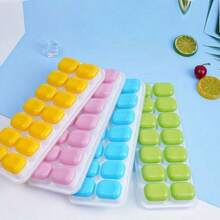 2 piezas/Juego (Tapa + Base) Color Aleatorio Bandeja de Cubitos de Hielo de 14 Compartimentos con Tapa, Caja de Hielo Portátil Autoensamblable Fácil de Desmontar - Ideal para Vacaciones y Uso al Aire Libre, Esencial de Cocina - Multicolor - Ver 6