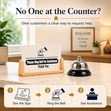 Desk Service Bell Kit With Please Ring Bell For Assistance Sign, Front Desk Bell For Service With Acrylic Counter Sign And Beech Wood Stand For Office Reception, Retail Store, Clinic, Warehouse - As Pic - View 2