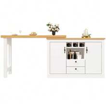 High-End Extendable Bar Table With 360° Rotation And Storage Space, Adjustable Length From 120 To 180 Cm, Ideal For The Living Room, Dining Room, Or Office. Black Extendable Designer Bar Table. - White - View 10