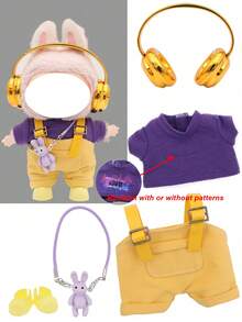 5pcs Rabbit Strap Sports Set Suitable For 1st/2nd/3rd Generation LALBUB, Including 1 Sports Earphone + 1 T-Shirt + 1 Bib Pants + 1 Rabbit Bag + 1 Rabbit Shoes, Suitable For 15-17cm Doll, Super Cute, Back To School Gift (Doll Not Included) - Multicolor - View 13