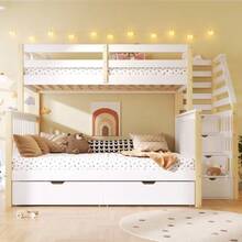 Loft Bed, 90 X 200 Over 140 X 200 Bunk Bed With Drawers, Storage Space, Without Mattress, Multifunctional, White+Natural - 白色 - 查看 5
