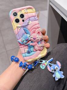 Disney Has Authorized, Phone Case - Chain Set, The Stitch Lilo & Stitch 3D Phone Case Plus A Silicone 3D Stitch Bracelet With Metallic Ring Removable Bracelet, Stitch And Angel Pattern, Compatible With Iphone17/16/15/14/13/12/11/XS/XR/X Plus Pro Max, A Stylish Cartoon Phone Case, The Perfect Gift Choice, Phone Protection, Durable Phone Cover, Great Gift For Friends And Family. - 白色 - 查看 1