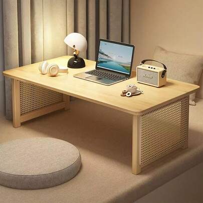 ZhdnBhnos Mesa de suelo japonesa plegable de bambú, mesa baja para sentarse en el suelo, mesa de café natural minimalista para tatami, hogar, oficina, meditación y ceremonia del té (fácil almacenamiento) (39.3*18.89*13.77 pulgadas)