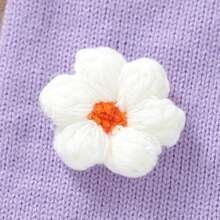 Infant Korean Style Gentle Purple Knitted Long Sleeve Romper, Baby Girl Sweet Style 3D Flower Romper, Baby Round Neck Front Button Romper - Purple - View 7
