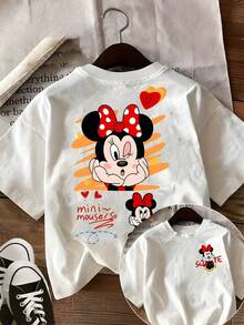 Disney Family Set, Minnie Mouse Print Short-Sleeve Matching Family T-Shirts, Disney Vacation Family T-Shirts, Kingdom Of Magic Family Set - 白色-媽媽 - 查看 4