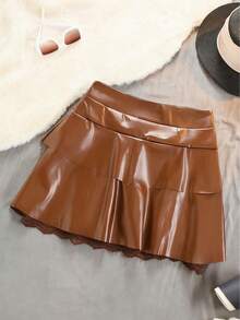Women's High Waist Mini Skirt - Solid With Lace Details, H-Line Silhouette And Flared A-Line Hem, Structured Mini Skirt Without Belt, Ideal For Spring, Summer And Autumn. Casual Or Elegant Wear (Office, Party, Wedding) - [咖啡店] - 查看 2