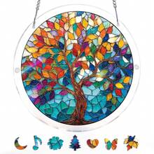 Acrylic Puzzles Suncatcher Window Hanging, 83 Pieces 7.4 Inch Sun Catcher Acrylic Puzzles Garden Decoration For Women Men Mom Birthday Gift Home Decor (Dawn Flower) - 發光葉樹 - 查看 9