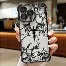 [ Ships Within 24 Hours From Germany ] A Decadent Gothic Bat And Thorn/Spine Sketch Printed  Case, Electroplated Anti Drop Border/Corner Protection, Transparent TPU Protective Cover/Phone Case/Shell, Dark Retro Aesthetic Design, Anti Drop And Scratch/Scratch Resistant, Suitable For  17-11 Pro Max Plus.  GalaxyS21-S26 PLUS FE ULTRA EDGE And More Models. - 1 - View 1