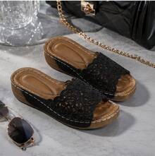 Women Summer Wedge Heel Thick Soled Bohemian Style Sandals Comfortable Platform Espadrilles For Beach Vacation - Black - View 9
