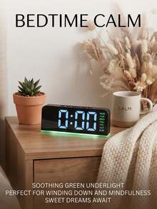 LED Mirror Alarm Clock With Stylish Ambient Night Light, USB Powered. Backlit Bottom, Colorful Week Display. Perfect As Vanity Decor, Home Decor Or Gift For Girls. - Multicolor - View 9