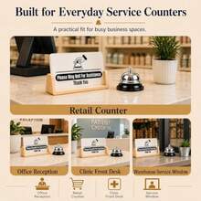 Desk Service Bell Kit With Please Ring Bell For Assistance Sign, Front Desk Bell For Service With Acrylic Counter Sign And Beech Wood Stand For Office Reception, Retail Store, Clinic, Warehouse - As Pic - View 5