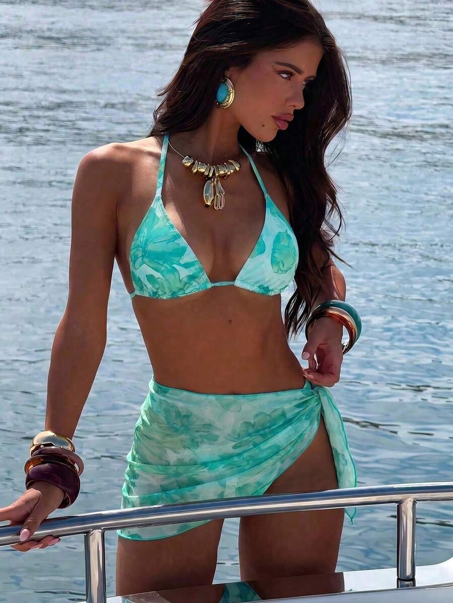 Swim Vcay Women's Halter Style Solid Color Bikini Swimsuit Set, Swimwear Set For Summer Beach Vacation - 黑與白 - 查看 1