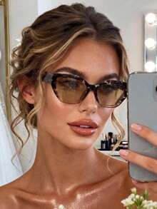 1 Pair Women's & Men's Colorblock Irregular Cat Eye Casual Retro Fashion Glasses, European & American High-End Street Style Versatile Women's Eyewear - Brown - View 4