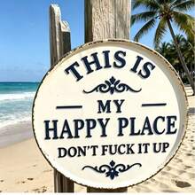 2D Flat Printed 1pc Fun Garden Acrylic Sign - "This Is My Happy Place, Please Don't Mess It Up" Vintage Decor, Printed Aesthetic Room Decoration, Welcome Round Sign, Suitable For Home, Garden, Farm, Bar Or Cafe Wall Decor - Multicolor - View 3