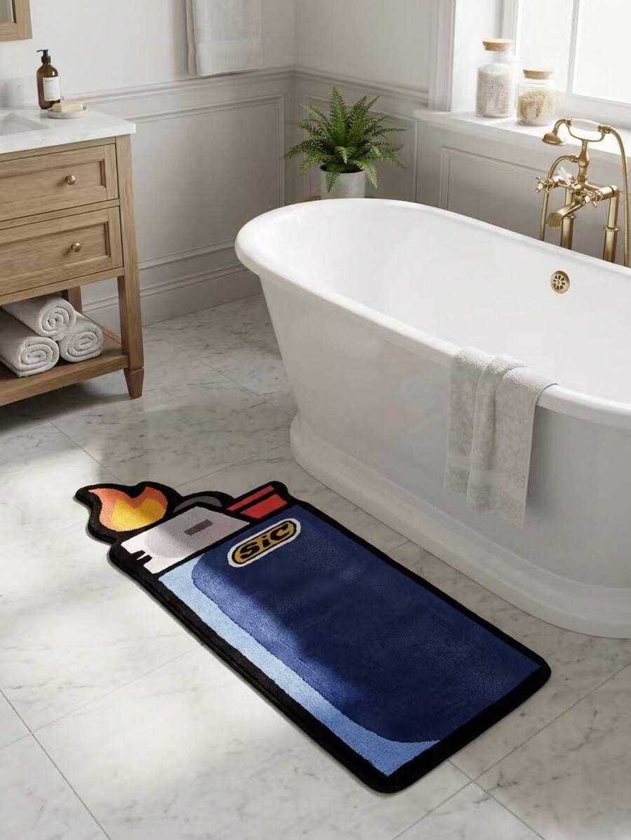 1pc. Fun Lighter Shaped Faux Cashmere Bath Mat. Bathroom Mat, Bathroom Rug, Door Mat, Small Rug, Carpet, Floor Mat, Home Decor, Area Small Rug, Outdoor Mat, Home Decor, Area Rug, Bedroom Rug, Washable Rug - Multicolor - View 1