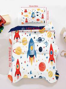 2/3pcs Cute Rocket Space Bedding Set, Soft Planet Print Duvet Cover Set With Pillowcases, Suitable For Children And Teenagers Boys And Girls Room Decor, All Season Use, With Zipper Closure 150x200cm - Multicolor - View 10