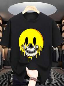 Camiseta unisex, HOMBRE Hombres Informal Manga corta T- con Cráneo & Goteando Amarillo Cartas Gráfico Imprimir - Negro Redondo Cuello Tee, Para todas las estaciones Comodidad, Máquina Lavable H-Fit para Informal Vestimenta, blusas para mujer,playeras de mujer,blusa,playeras,Lightweight, Transpirable Tela,De moda Lindo, Diario Informal Ropa de verano Vacaciones Informal Ropa - Negro - Ver 1