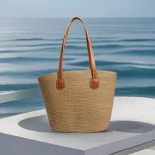 Vacation Casual 1 Straw Hat + 1 Bag - Khaki Beige Webbing - View 5