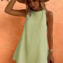YijiaNvz Vestido casual y elegante de cuello redondo sin mangas color caqui con diseño de estrella de mar, adecuado para primavera y verano - Verde oscuro - Ver 3