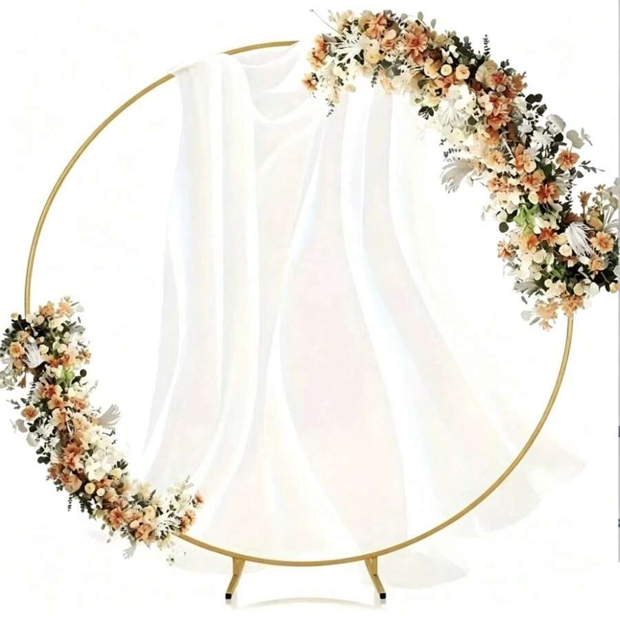 Gold Round Backdrop Frame Metal Hoop Balloon Arch Frame For Wedding Ceremony, Birthday Party, Baby Shower, Anniversary, Bridal Shower, Graduation Decoration - 1PC - View 1