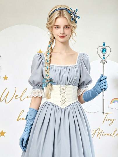 Birthday Party Ice Princess Snowflake Braid Headband, Heart-Shaped Wand, Bow Tie Hand Set Costume Accessories Combination, Holiday Event Gathering Party Dress-Up Props