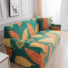 1pc Botanical Pattern Printed Sofa Cover, Dust-Proof And Stain-Resistant, Elastic One-Piece Full Coverage Sofa Protector, Living Room Home Decor, 1/2/3/4 Seater Sofa Decoration, All Season Universal, Machine Washable, Pillowcase Not Included - Green - View 9