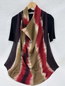 1pc Women's Printed Scarf, Lightweight All-Season Style, Contrast Color Gradient, Soft Feel, Spring/Autumn Scarf Shawl, Headscarf - Burgundy - View 4