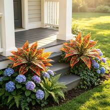 5pcs Artificial Variegated Wooden Greenery, Orange-Red Spotted Leaves, 43cm/16.9in Faux Plants, Suitable For Indoor/Outdoor, Yard, Garden, Patio, Balcony, Porch, Living Room, Dining Table, Centerpiece, Desktop, Home, Bedroom, Office, Kitchen, Wedding, Party, Spring/Summer/Autumn, Housewarming Gift, DIY, Wreath, Home Decor, Holiday Decor - Multicolor - View 2