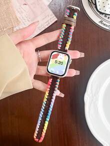 手工編織錶帶，相容於 Series 1-10 及 SE/Ultra，適用 38mm-49mm，透氣舒適，時尚獨特設計 - 褐色 - 查看 7