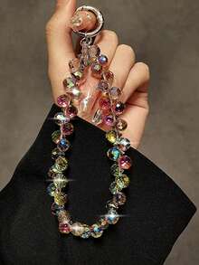 1pc Colorful Crystal Luxury Beaded Phone Chain, Sparkling Rhinestone INS Style Wrist Strap, Universal Anti-Loss Decorative Phone Charm (Actual Size May Slightly Differ From Photo Due To Shooting Angle And Magnification) - Multicolor - View 5