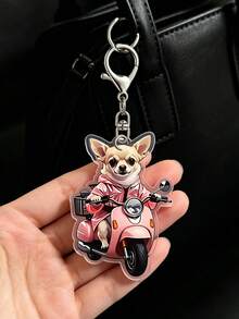 2D平面可愛摩托車騎行狗圖案鑰匙圈，時尚背包吊飾，手提包裝飾，錢包掛飾，情侶包配件，防水附龍蝦扣。畢業季送給狗愛好者、寵物主人、學生、畢業生的禮物。適用於鑰匙、錢包、背包。適合學校、日常使用、生日、畢業典禮。送給家人、朋友、寵物愛好者、摩托車愛好者的理想禮物。 - 彩色 - 查看 3