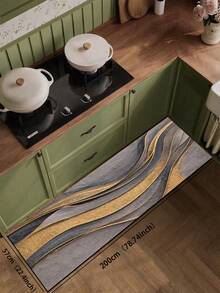 1pc Diatom Mud Kitchen Mat With Abstract Gold Marble Pattern Design, Grey Base With Metallic Gold Curved Lines, Fluid Marble Fusion Effect, Modern Luxury Artistic Style - Multicolor - View 16