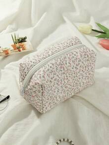 1 Stück süße rosa Blumenmuster Kosmetiktasche mit großer Kapazität. Sie kann Make-up-Pinsel, Hautpflegeprodukte, Lippenstifte und Haaraccessoires aufnehmen. Ein unverzichtbares Reiseutensil, diese stilvolle, faltbare Kosmetiktasche ist perfekt für den Arbeitsweg, Reisen und als Geschenk zum Schulanfang. - Pink - Übersicht 7