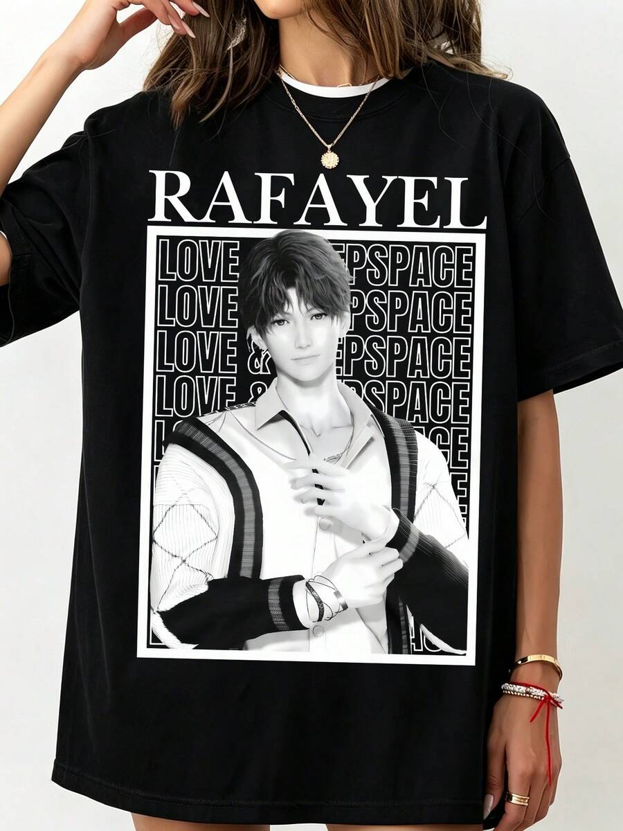 Rafayel Love And Deepspace Tee Crew-Neck Printed Men's Fashion Short-Sleeved Sports T-Shirt - Black - View 1