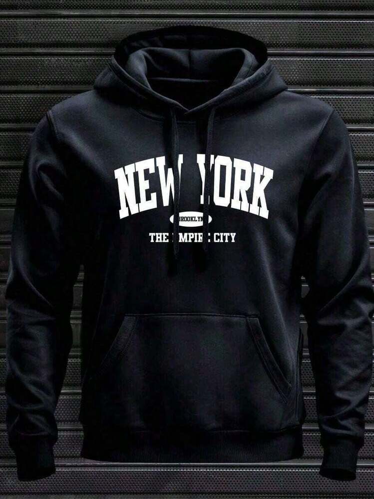 New York City Sweatshirt Launch Men's Unisex Kangaroo Hoodie Warm Jacket Winter 2026 Comfortable Sweatshirt 100% Cotton - 黑色 - 查看 1