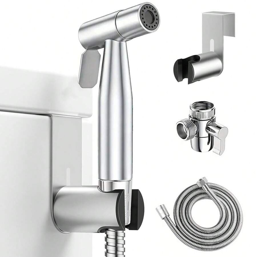 Vòi xịt vệ sinh bằng thép không gỉ, bộ vòi xịt cầm tay áp lực cao có điều chỉnh, bao gồm dây dẫn, giá đỡ và van chữ T, phù hợp để vệ sinh cá nhân và làm sạch thú cưng - súng phun sơn - Xem 1