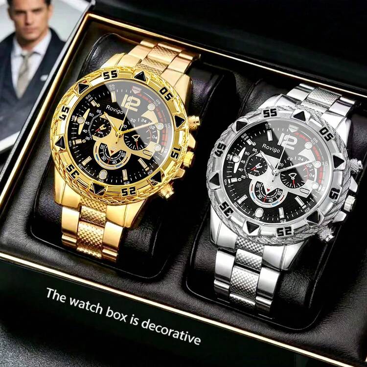 3pcs Men's Casual Quartz Watches, Minimalist Round Dial, Metal PU Strap, Suitable For Men's Holiday Gift And Daily Wear - Multicolor - View 1