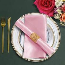 20 Pack Satin Napkins With Napkin Rings, 12"X12" Soft Silky Reusable Dinner Napkins, Square Satin Cloth Napkins For Wedding, Graduation Party, Christmas Themed Party Decor - Pink - View 6
