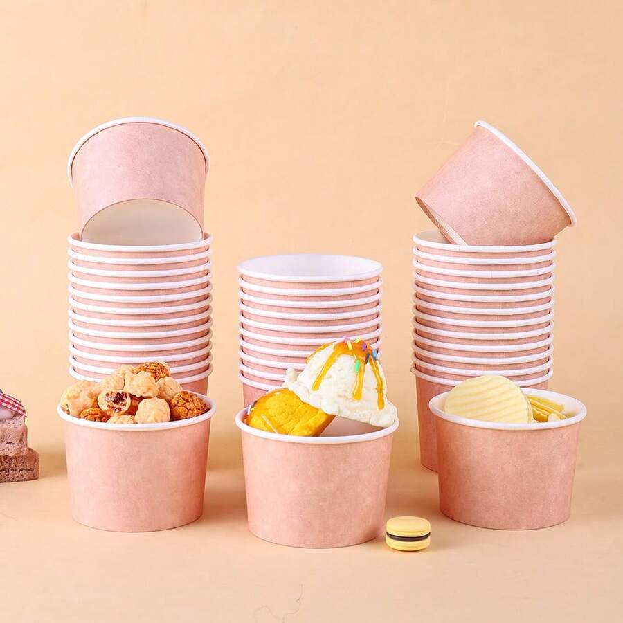10/20/40 pezzi, ciotole monouso per gelato da 9 once in colore marrone chiaro solido, ispessite e resistenti all'olio, tazze per spuntino di grande capacità per popcorn, frullati e gelato, ideali per serate cinema, baby shower, picnic, dessert e cene per feste e vacanze - Multicolore - Visualizzare 1