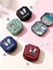 Portable Divided Pill Box, 6-Compartment Capsule Storage Box, Travel Pill Box, Pill Box, Mini Pill Box With Capsule, Tablet, Letter, Pill Bottle Patterns, Pill Box, First Aid Kit Medical Bag Travel Accessory Dorm Essential - Multicolor - View 3