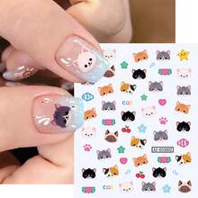 2/1 Folhas de Autocolantes para Arte de Unhas com Gato Fofo & Coelho Feliz - Gato Siamês, Gato Azul, Gato Laranja, Coelho, Estrela, Coração, Bolo, Peixe, Morango, Decalques de Unhas com Design Brincalhão, Suprimentos de Unhas com Animais Adoráveis em Estilo Japonês - Adequado para DIY & Decoração de Unhas - Multicolorido - Ver 12
