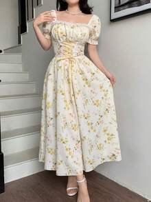 Elegant Long-Sleeved Dress With A Lace Collar And Fitted Hem, Featuring A Charming And Romantic Floral And Lace Design, Ideal For Holidays, Women's Dress - 彩色 - 查看 11