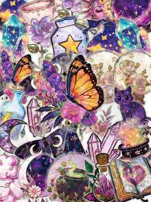 [Value Pack] Witch Style Crystal Stickers 30/60pcs, Gothic Magic Waterproof Vinyl Stickers, Dark Sweet Style Decorative Stickers, Suitable For Scrapbooks, Journals, Planners, Witch Style Decoration - A - View 2