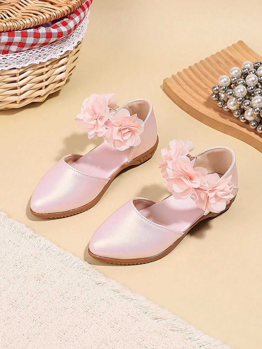 New Sweet Princess Shoes For Girls, Spring/Summer Fashion Pink Lace Flower Design Flat Shoes - Pink - View 1