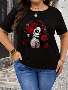 Women's Oversized Graphic Print T-Shirt Spring Summer Women's Oversized Graphic Print T-Shirt Spring Summer Plus Sizes, Clothing, Shoes & Jewelry > Women's Fashion > Women's Plus Size Clothing > Ready-To-Wear Garments > Plus Size Tops > Plus Size T-Shirt - Day Of The Dead - 黑色 - 查看 1
