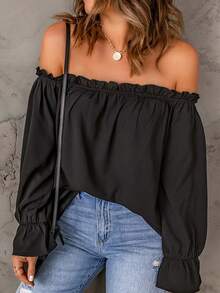 Blusa de hombros descubiertos de estilo europeo y americano, camisa de primavera/otoño - Development - Negro - Ver 2