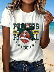 Football T Shirt With Green Bow And Stars Design Fashionable Casual Wear For Beach Outings And Game Days Perfect Gift For Sports Fans - Blanco - Ver 12